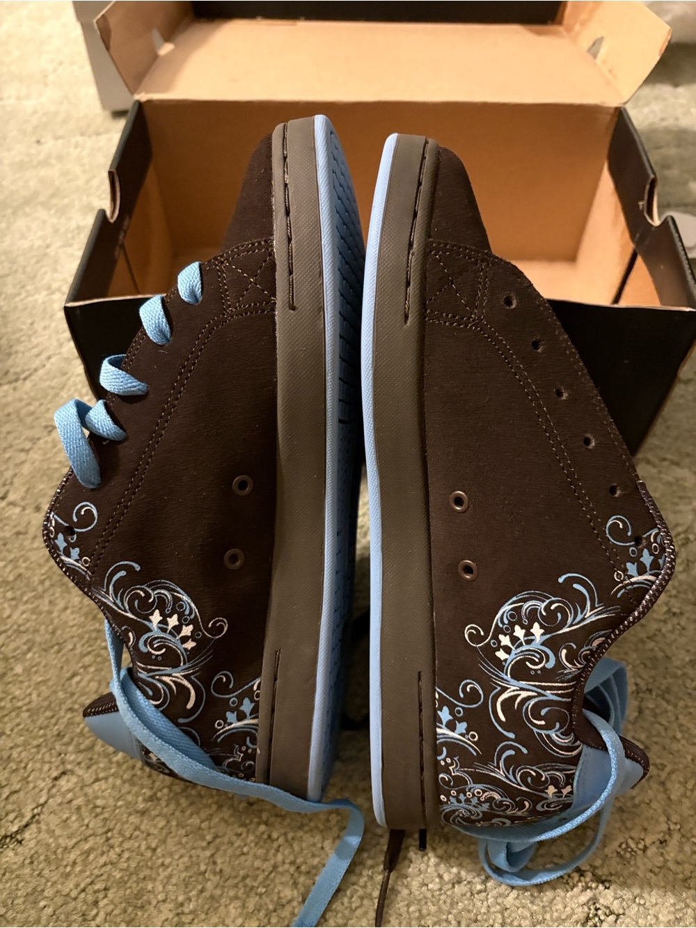 DC Brown Suede Sneakers with Light Blue Accents - Picture 2 of 6